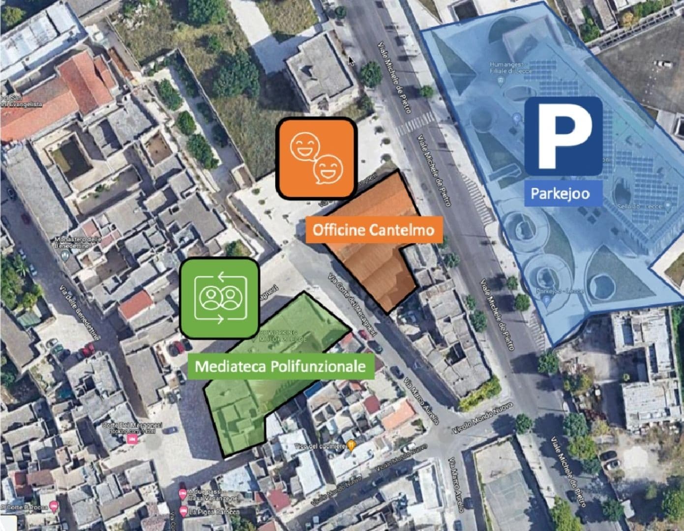 Mappa ravvicinata con l'indirizzo delle Officine Cantelmo