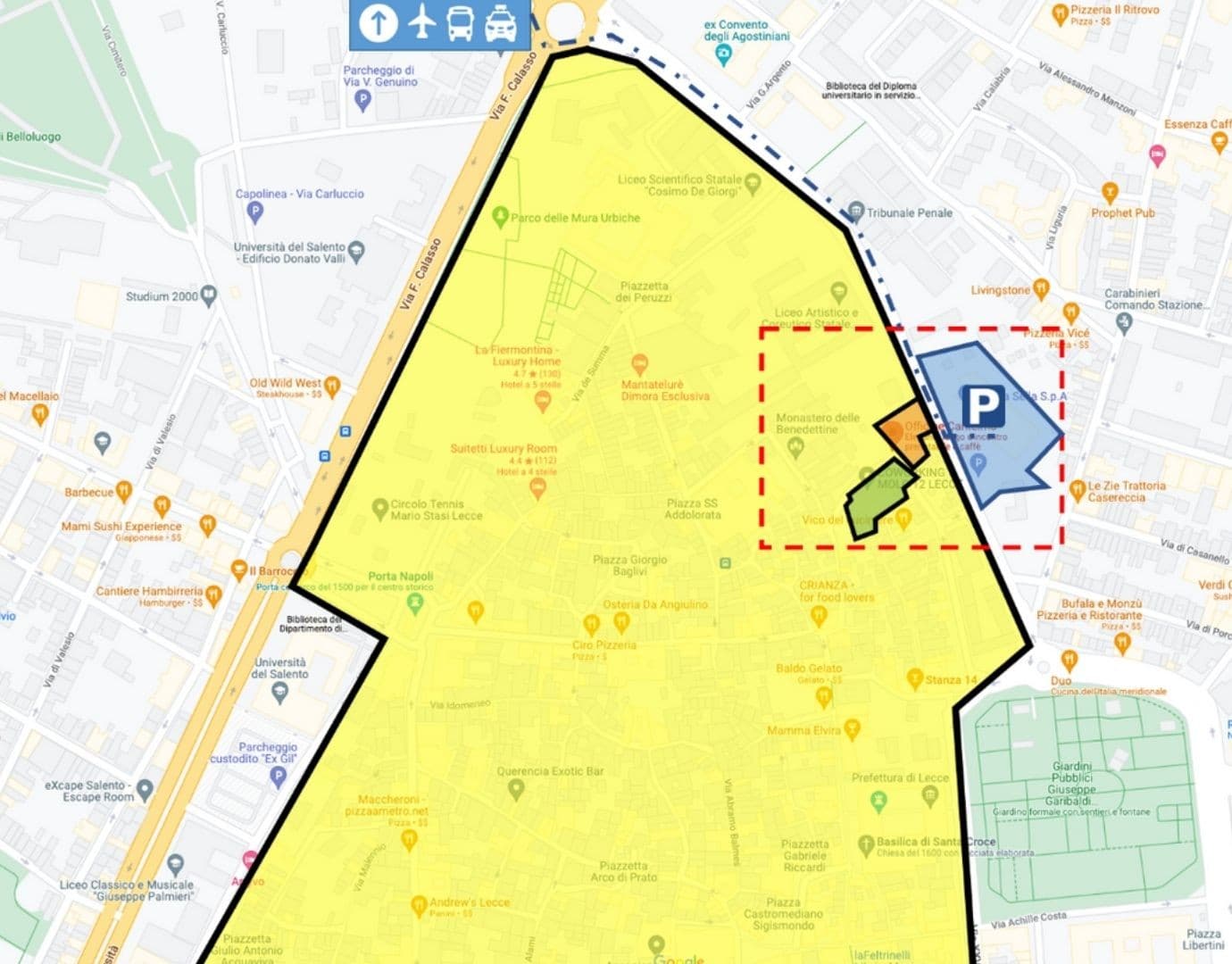 Mappa della città con la posizione delle Officine Cantelmo